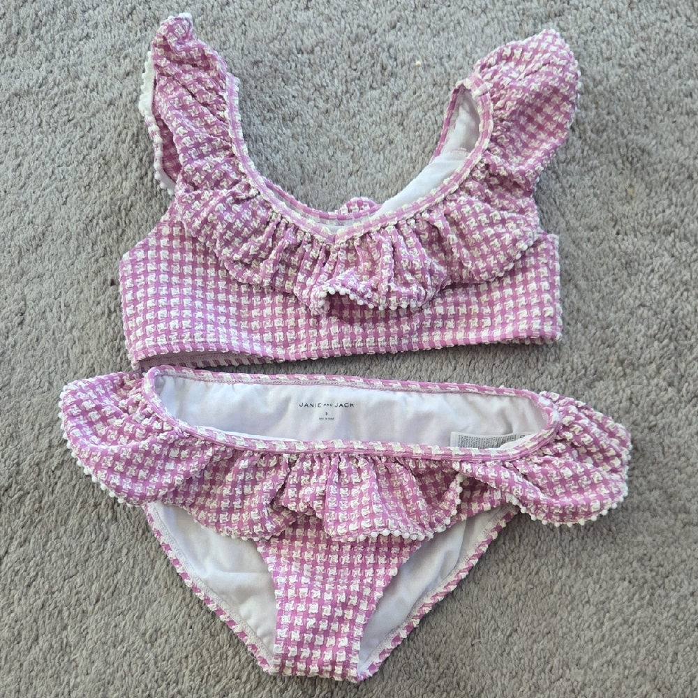 Janie and Jack Pink Gingham Ruffle Two-Piece Swim Set